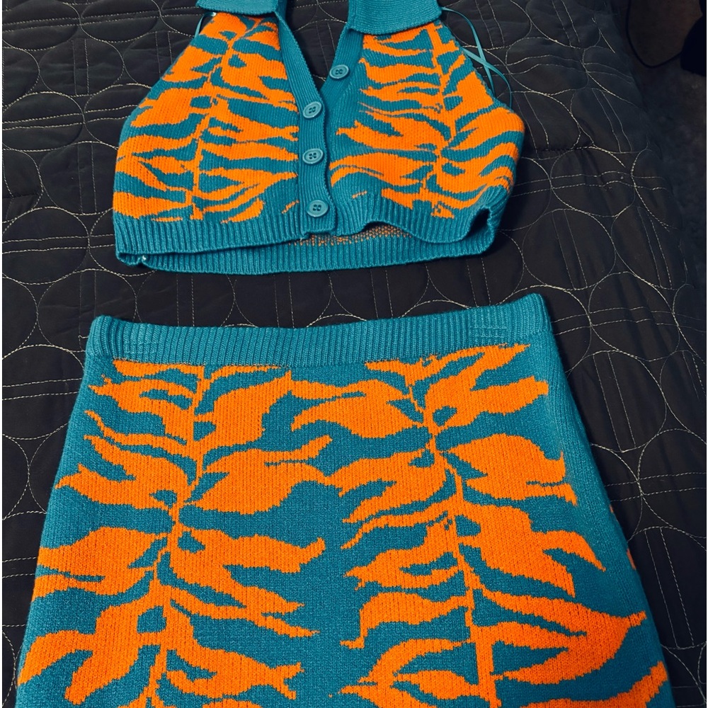 2 piece halter and skirt sweater material set.